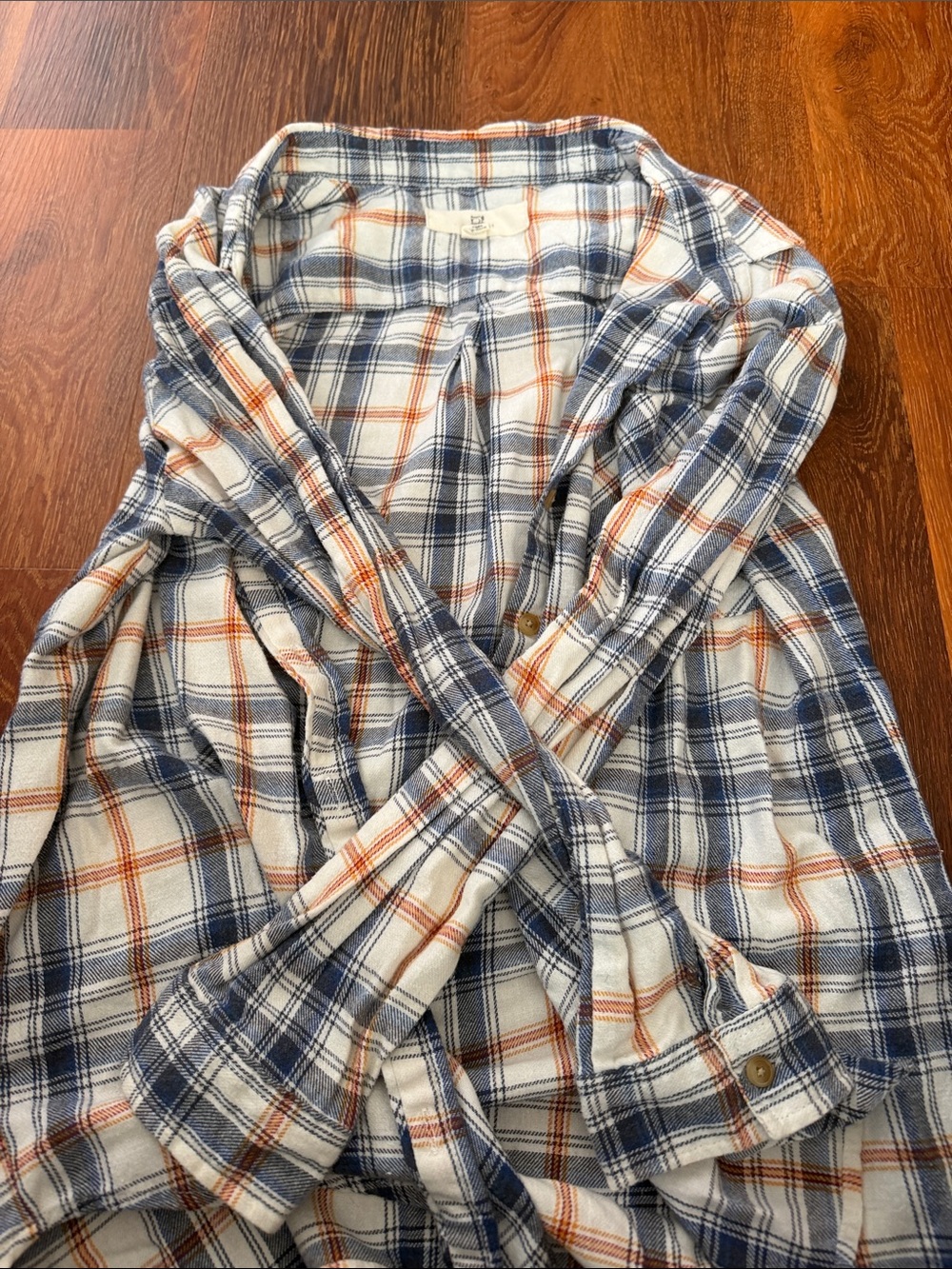 Thread & Supply White Plaid Button-Down with Navy & Orange Accents